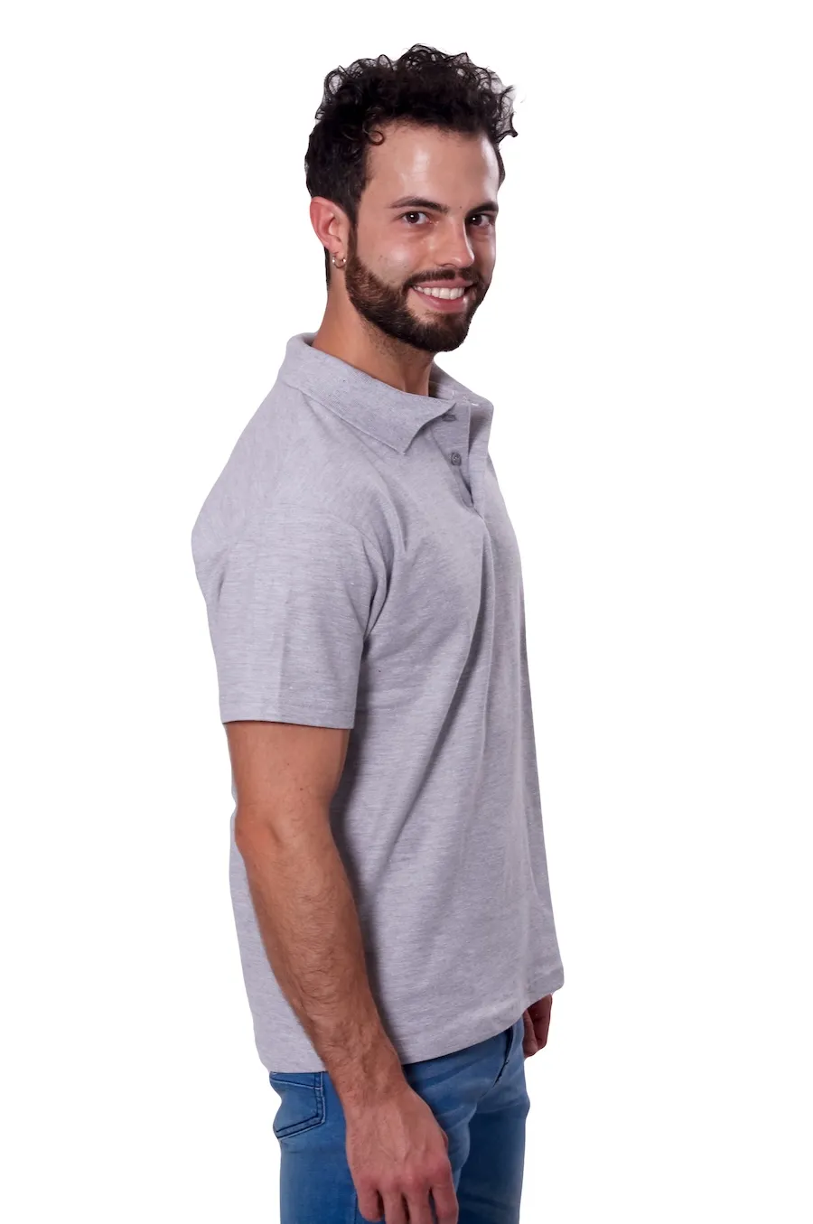 Playera tipo polo para caballero color gris, 100% algodón, vista lateral
