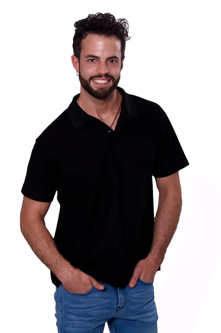 Playera tipo polo para caballero color negro, 100% algodón, vista frontal