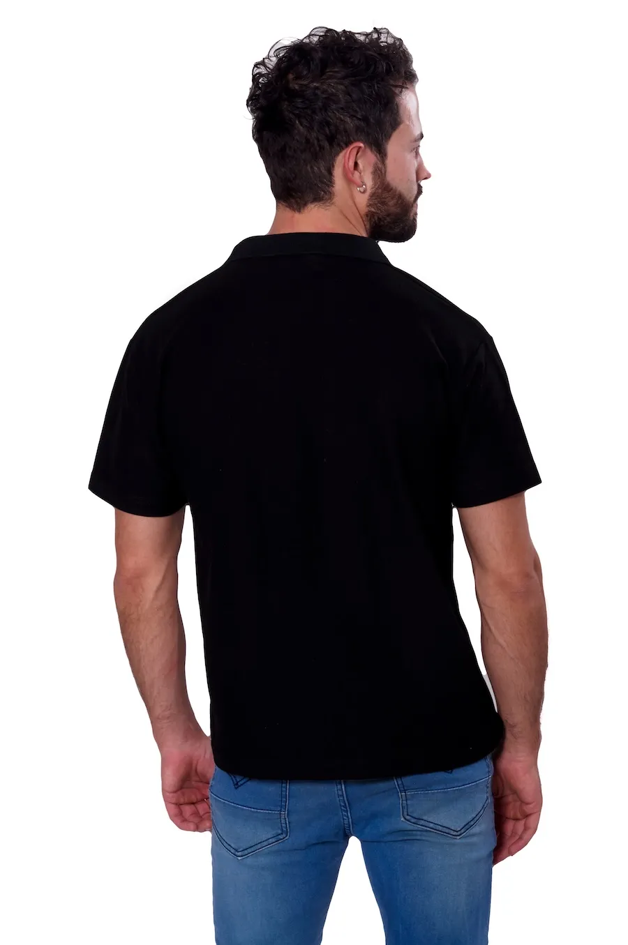 Playera tipo polo para caballero color negro, 100% algodón, detalle de tela