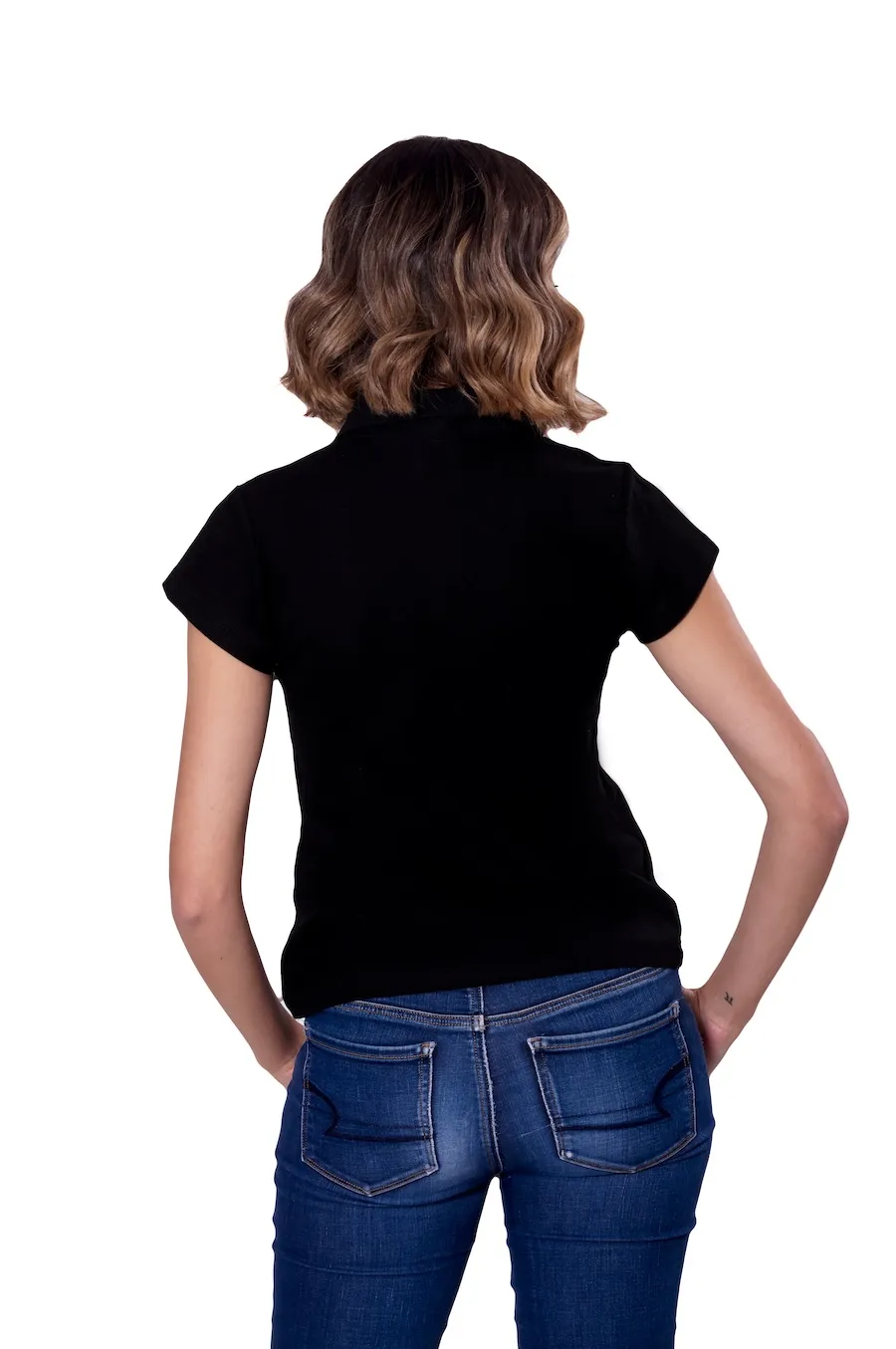 Playera tipo polo para dama negra, 100% algodón, detalle de botones